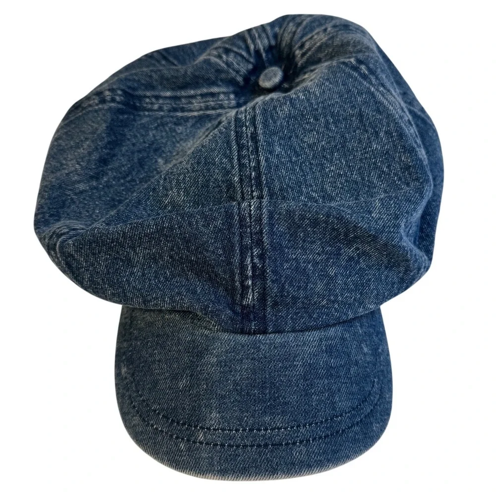 Cara Park Blue Denim Newsboy Cap Baker Boy Hat Acid Wash Cotton One Size